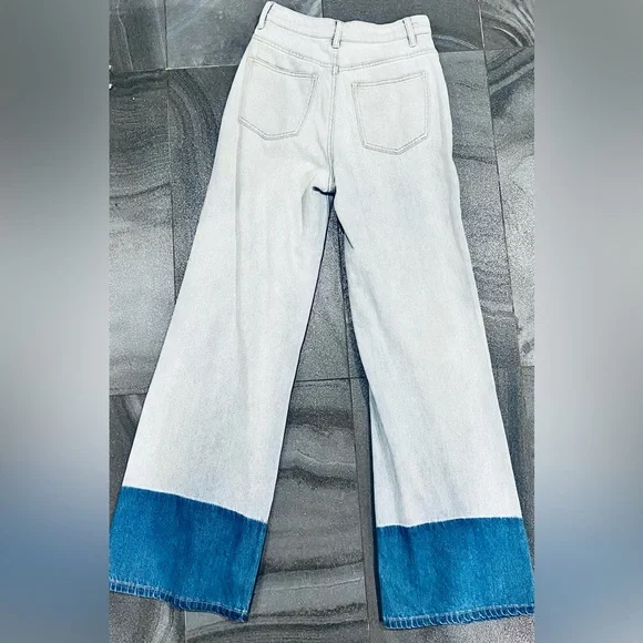 Light Wash Denim Flared Leg High Waist Patchwork Paisley Troublemaker Jeans - Picture 6 of 6